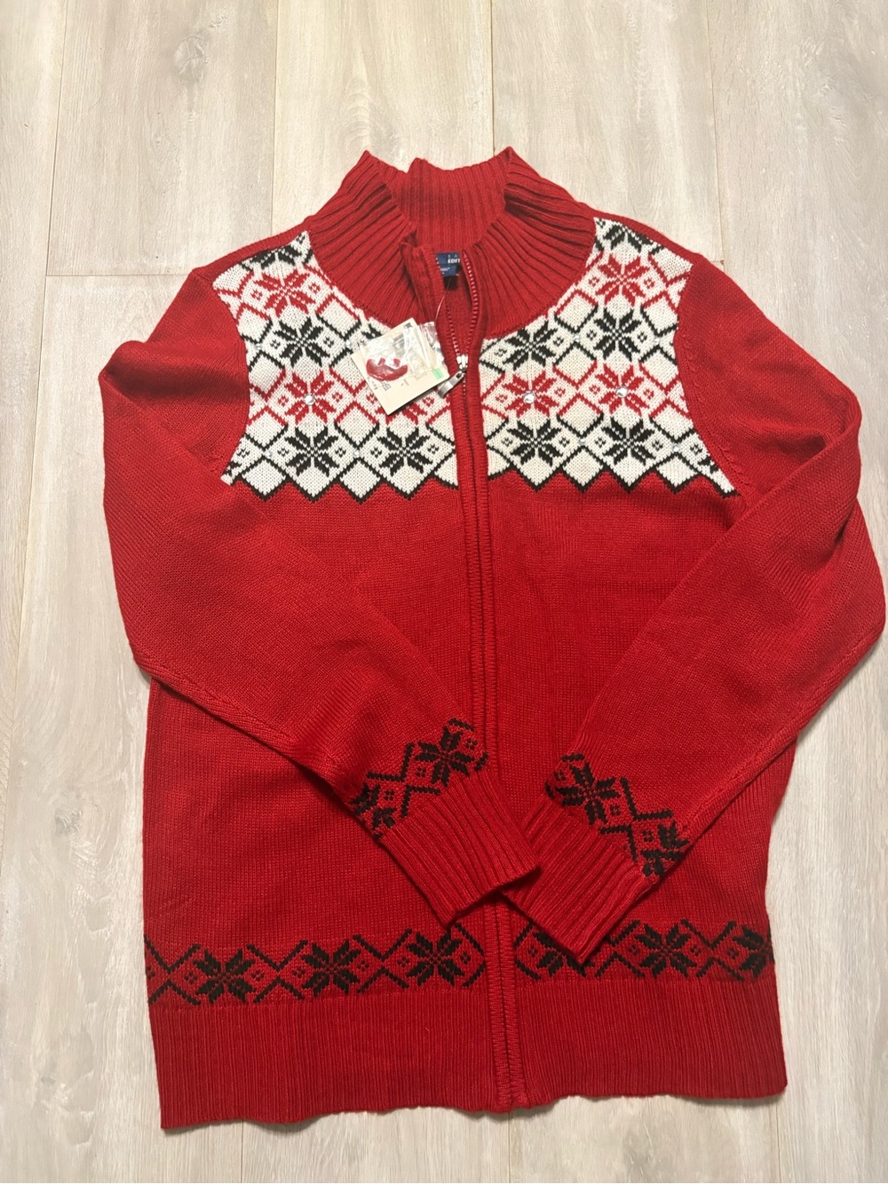 Vintage Basic Editions Red Zip-Up Fair Isle Cardigan
